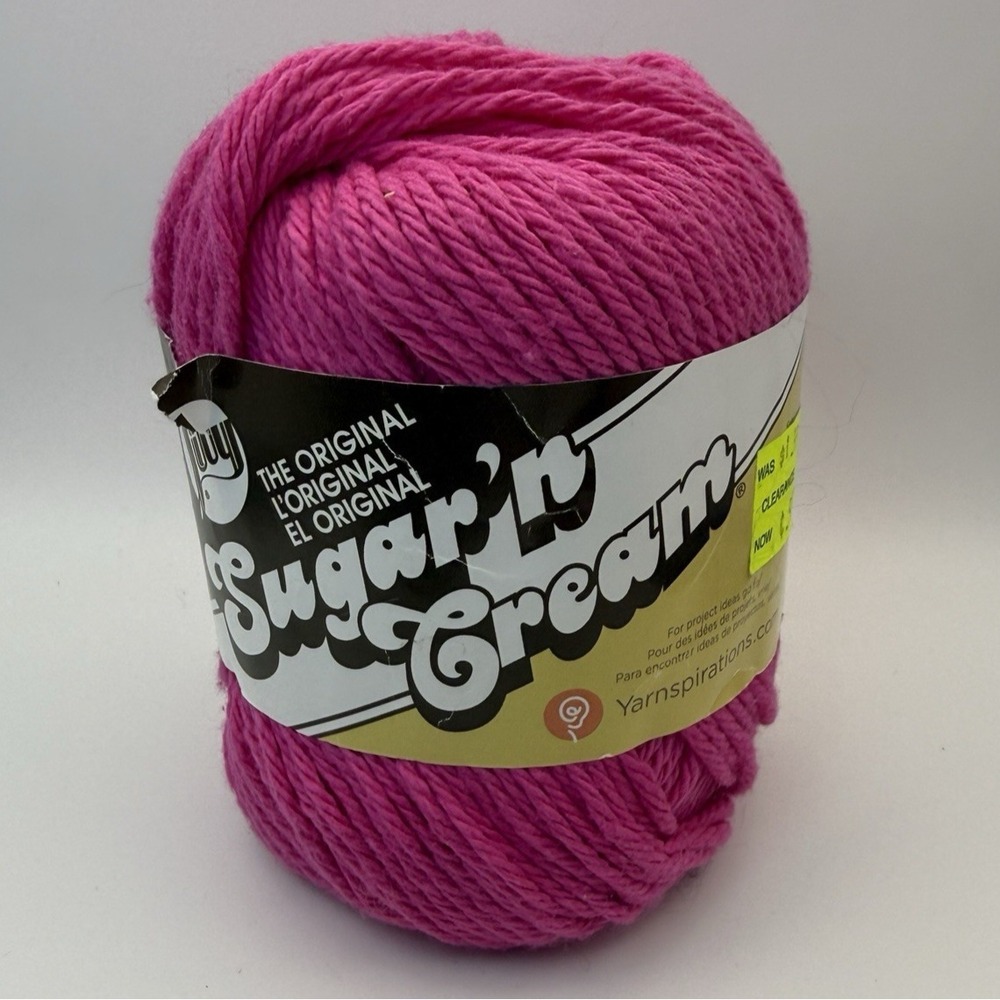 Lily Sugar'n Cream Yarn 2.5oz 100% Cotton, Medium 4 Worsted, Skein, Hot Pink